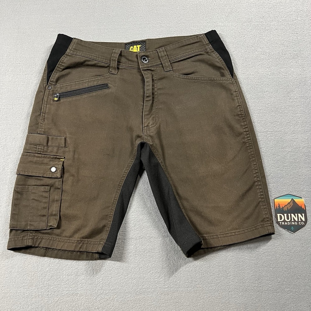 CAT Caterpillar Shorts Mens 32 Brown Cargo Operator Flex Work Carpenter Utility